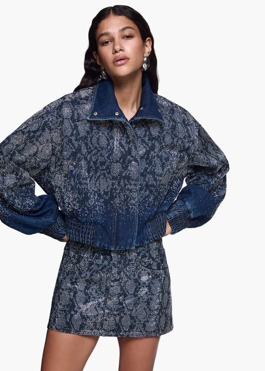 LIU·JO BOMBER CROPPED IN DENIM CON STRASS