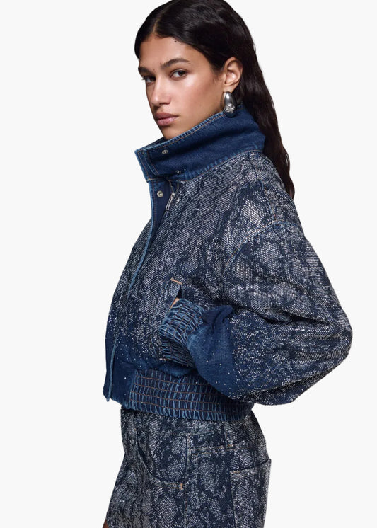 LIU·JO BOMBER CROPPED IN DENIM CON STRASS