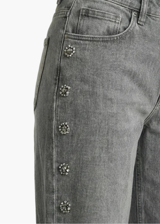 JIJIL JEANS A GAMBA DRITTA CON APLLICAZIONI GIOIELLO