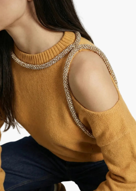 JIJIL MAGLIONE CON SPALLA CUT-OUT IN STRASS