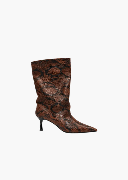 Stivale mid-calf stampa pitone con tacco a clessidra | RD Company