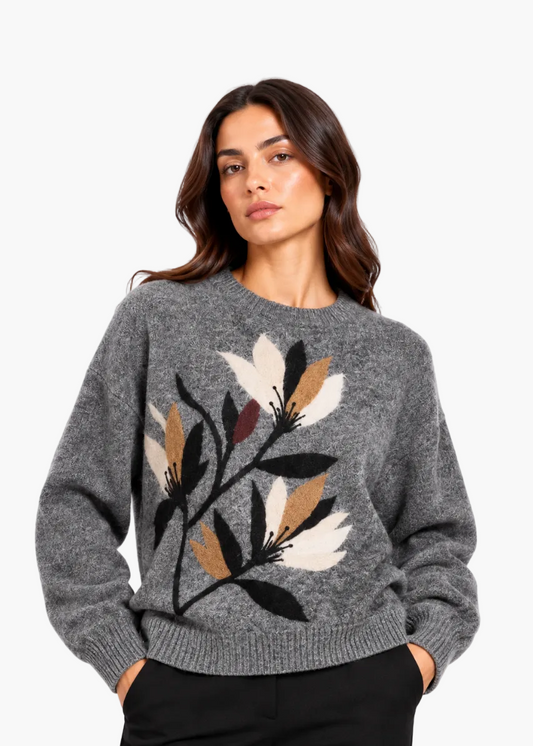 Maglia girocollo con decorazione floreale | Icona