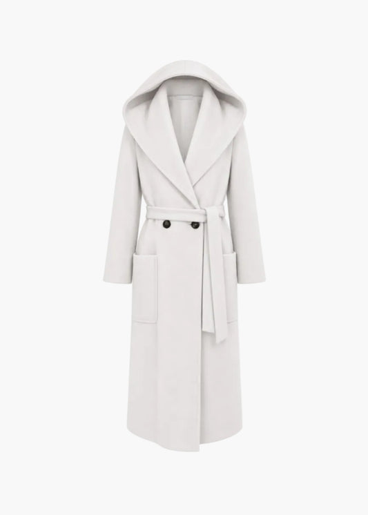Long coat with hood and belt | White Wise