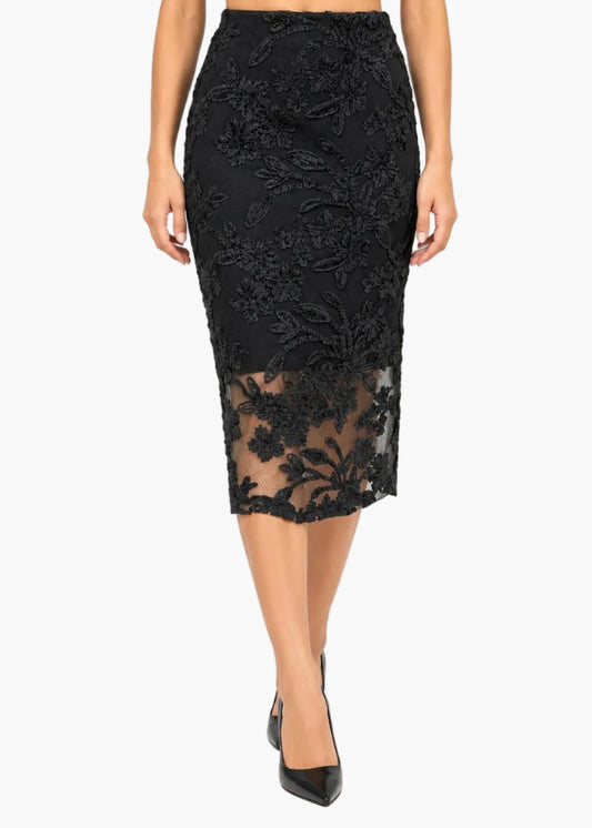 Gonna midi a tubino in pizzo floreale | Icona