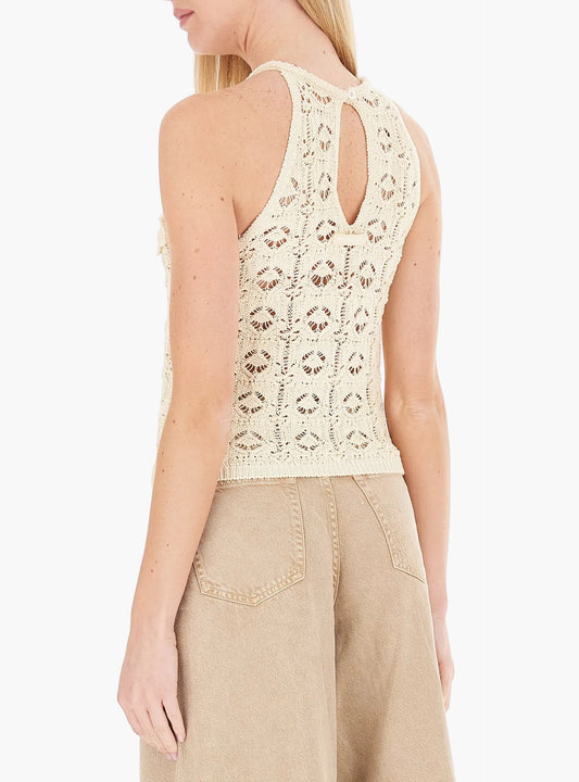 TOP PINKO NYMPHAEA EFFETTO UNCINETTO CON FIORI APPLICATI
