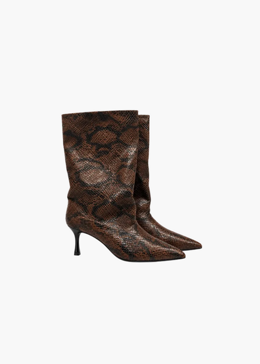Stivale mid-calf stampa pitone con tacco a clessidra | RD Company