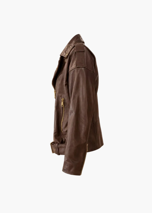 Genuine leather jacket with belt | me.mento.mine
