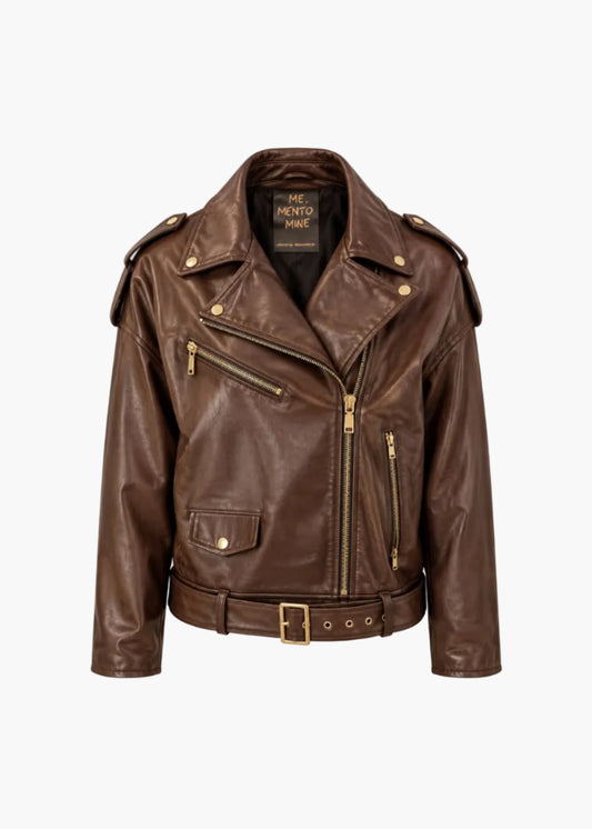 Genuine leather jacket with belt | me.mento.mine