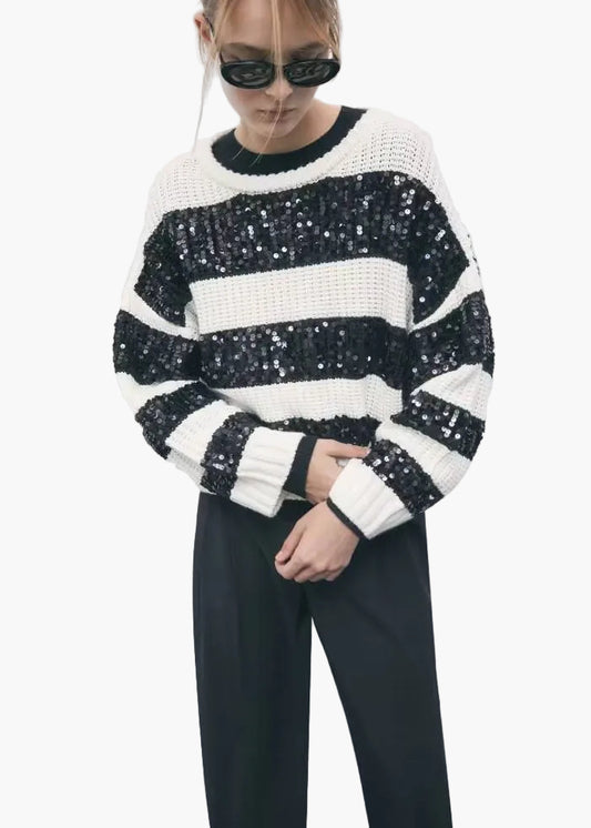 PATRIZIA PEPE MAGLIA A RIGHE CON PAILLETTES