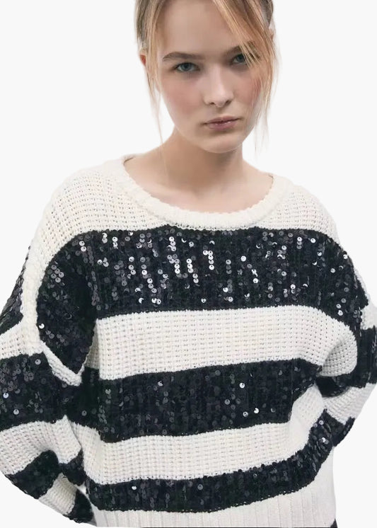 PATRIZIA PEPE MAGLIA A RIGHE CON PAILLETTES